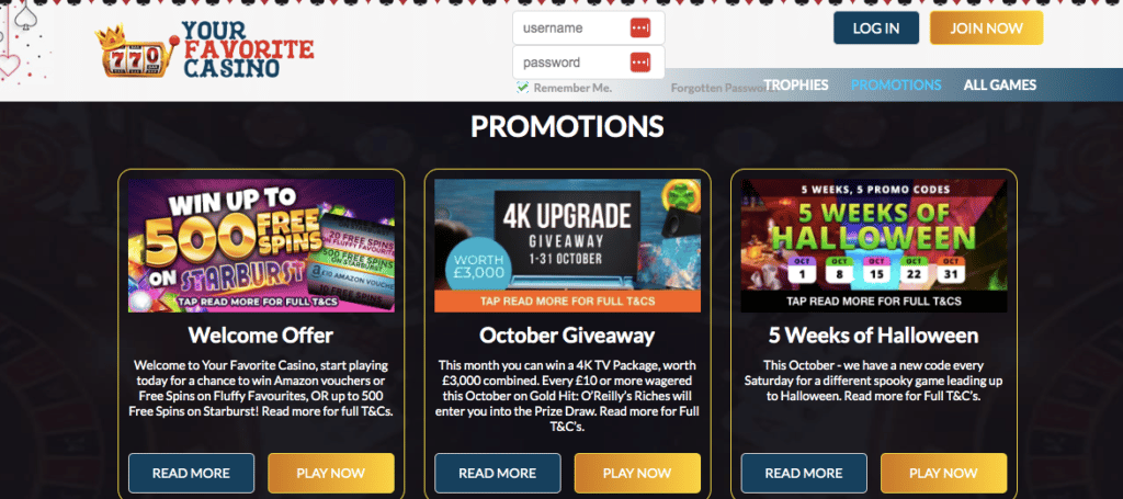 your favorite casino promotions screenshot